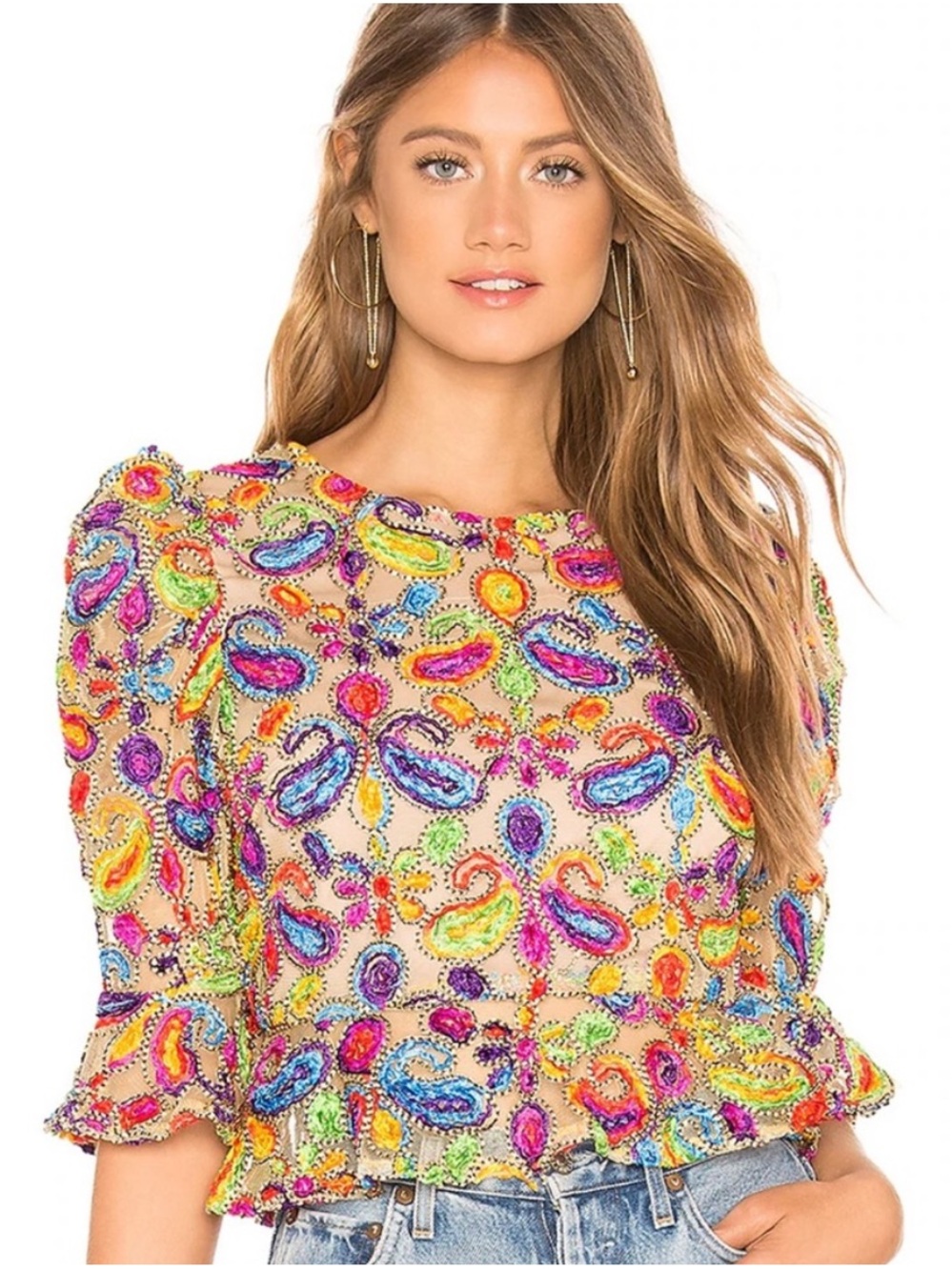 Tularosa Mila Multicolor Paisley Floral Embroidered Peplum Top Revolve S